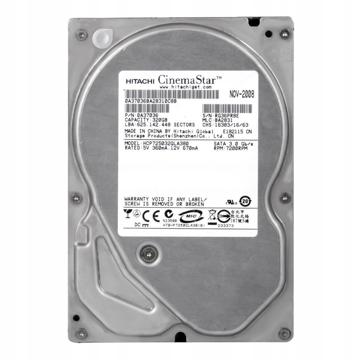 HCP725032GLA380 320GB 7,2k 8MB Sata II 3.5