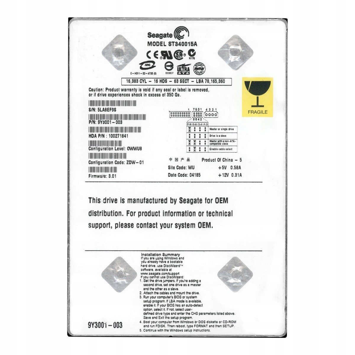 Seagate Barracuda 40GB 5.4K 2MB Ata 3.5' ST340015A