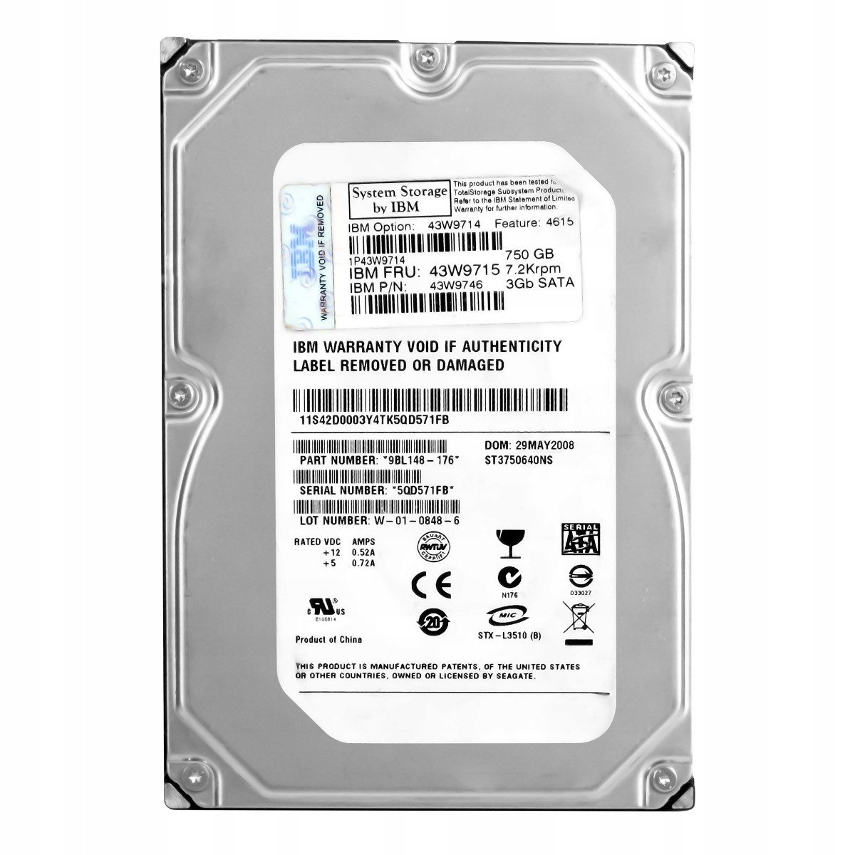 Ibm 43W9715 43W9746 750GB 7.2K 16MB Sata II 3.5''