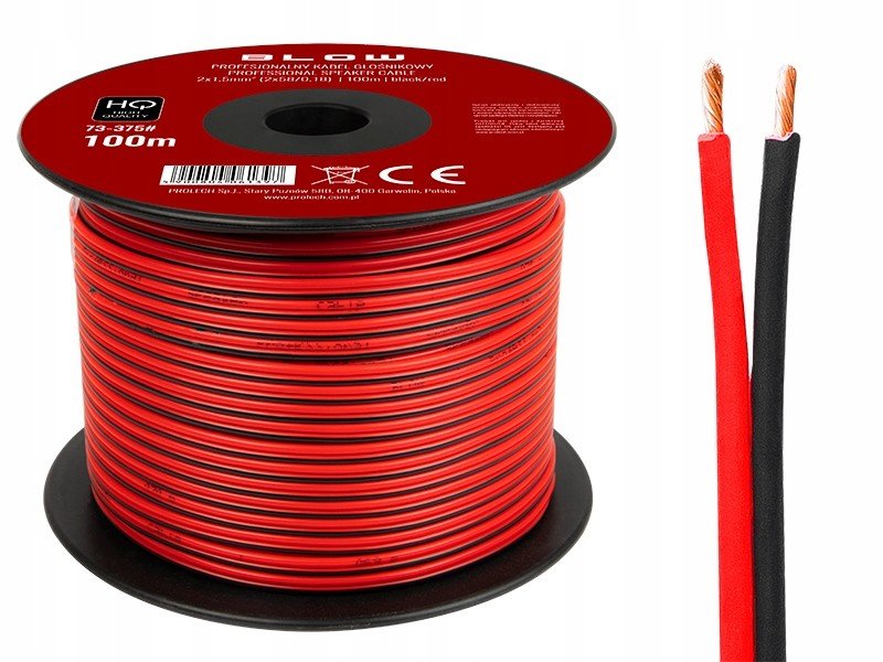 Reproduktorový kabel 2x4,00mm černo-červený Hq 1m
