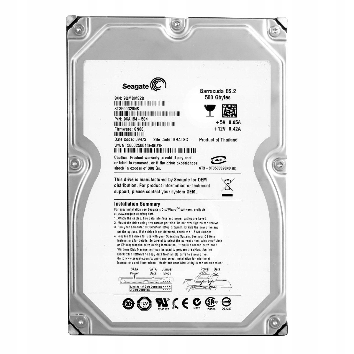 Seagate 500GB 7.2K 32MB Sata II 3.5'' ST3500320NS