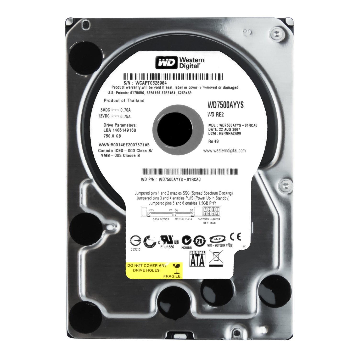 Wd RE2 750GB 7.2K 16MB Sata II 3.5'' WD7500AYYS