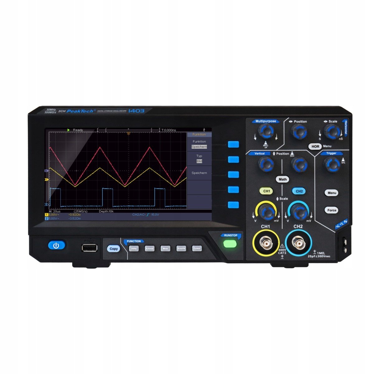 Digitální osciloskop 2CH 50MHz 500MS/s PeakTech 1403