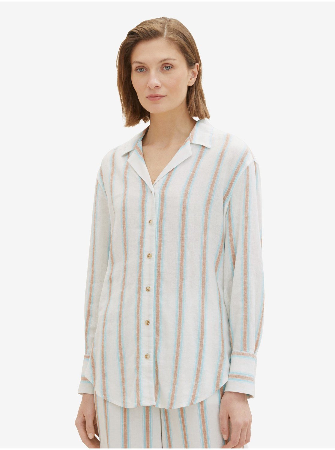 Hnědo-bílá dámská pruhovaná lněná košile Tom Tailor - Dámské