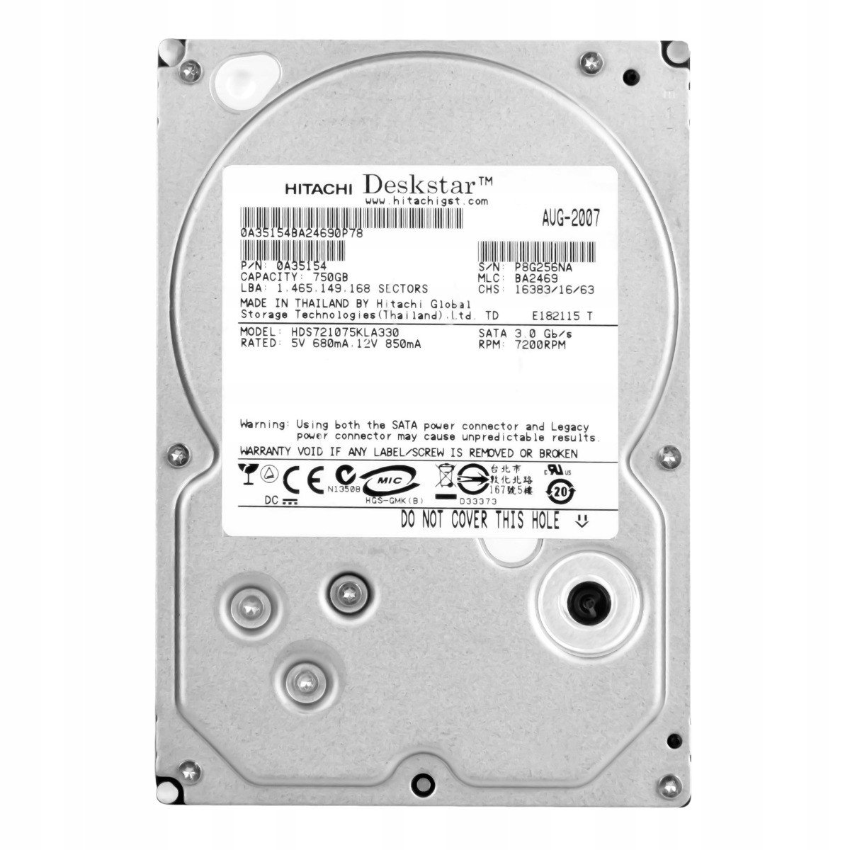 750GB 7.2K Sata II 3.5'' HDS721075KLA330