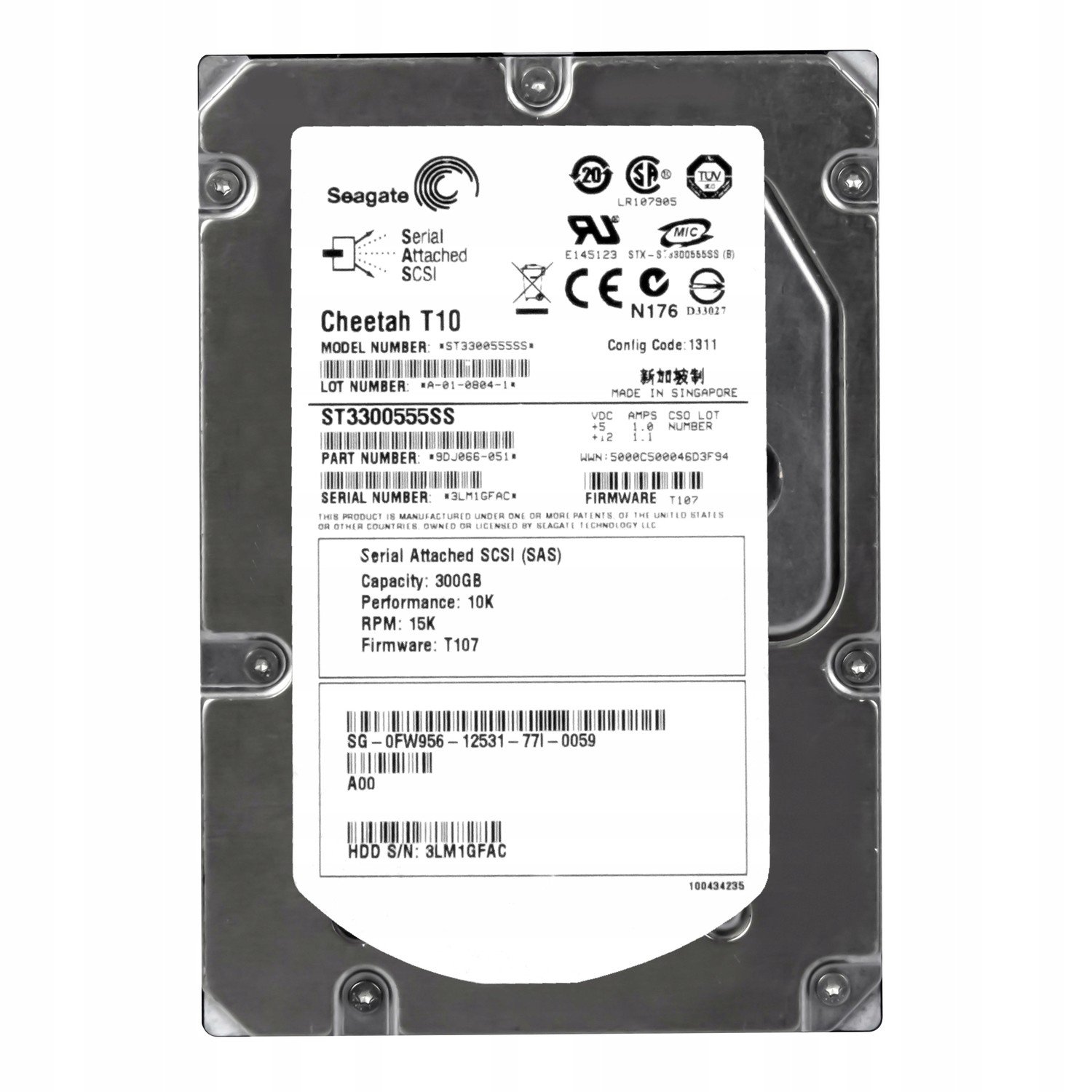 Dell 0FW956 300GB 15K 16MB Sas 3.5'' ST3300555SS