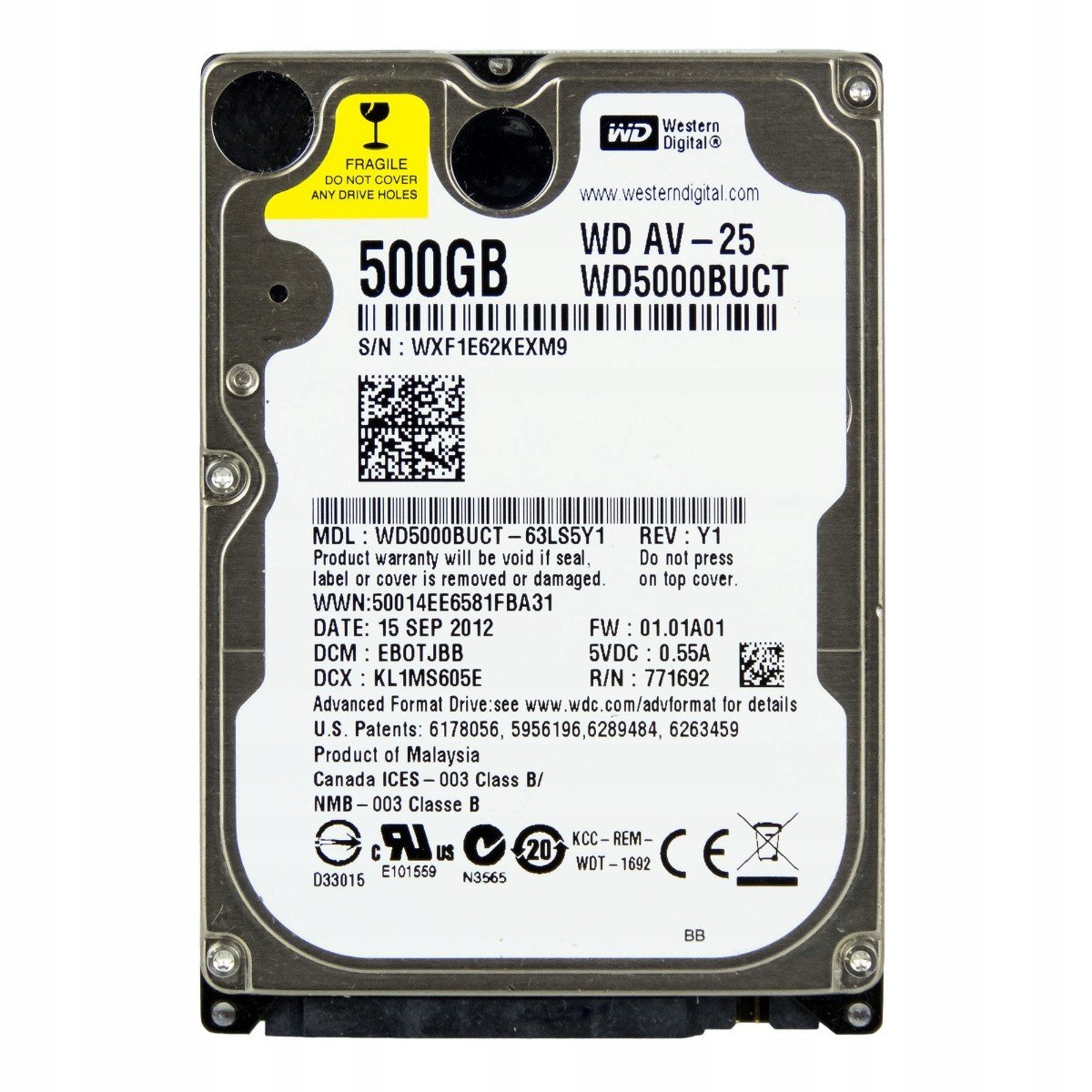 Wd AV-25 500GB 5.4K 16MB Sata II 2.5'' WD5000BUCT