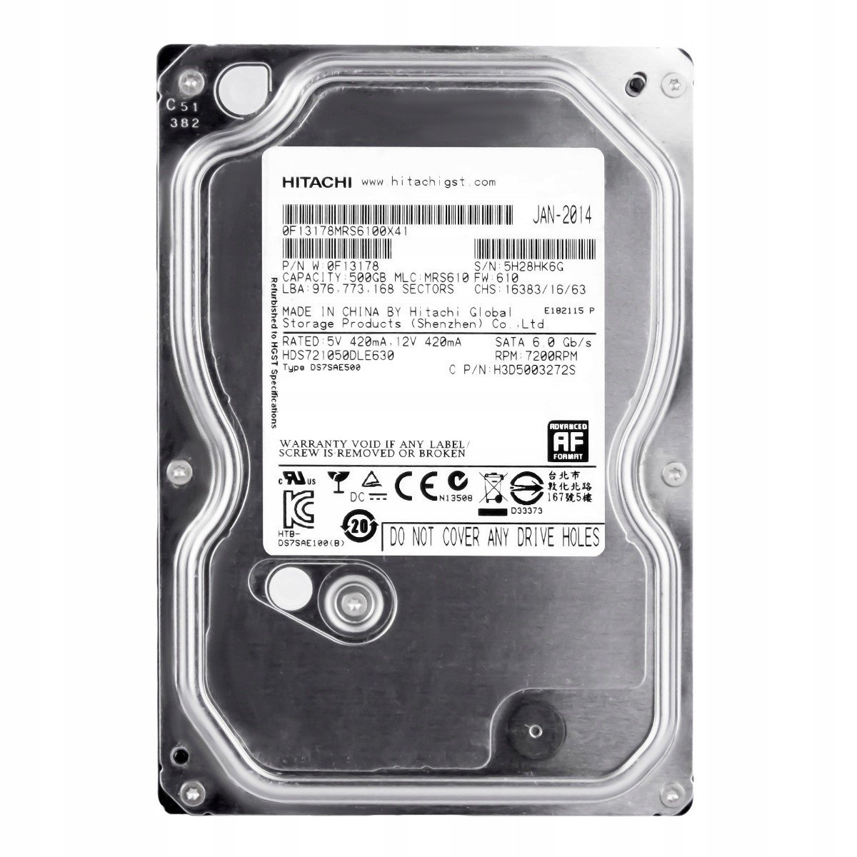 500GB 7.2K Sata III 3.5'' HDS721050DLE630