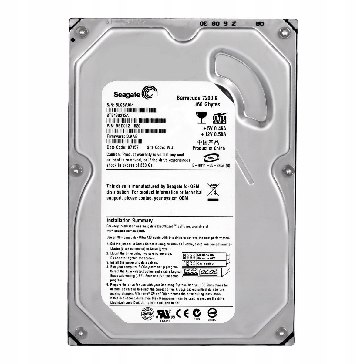 Seagate 160GB 7.2k 2MB Ata 3.5'' ST3160212A