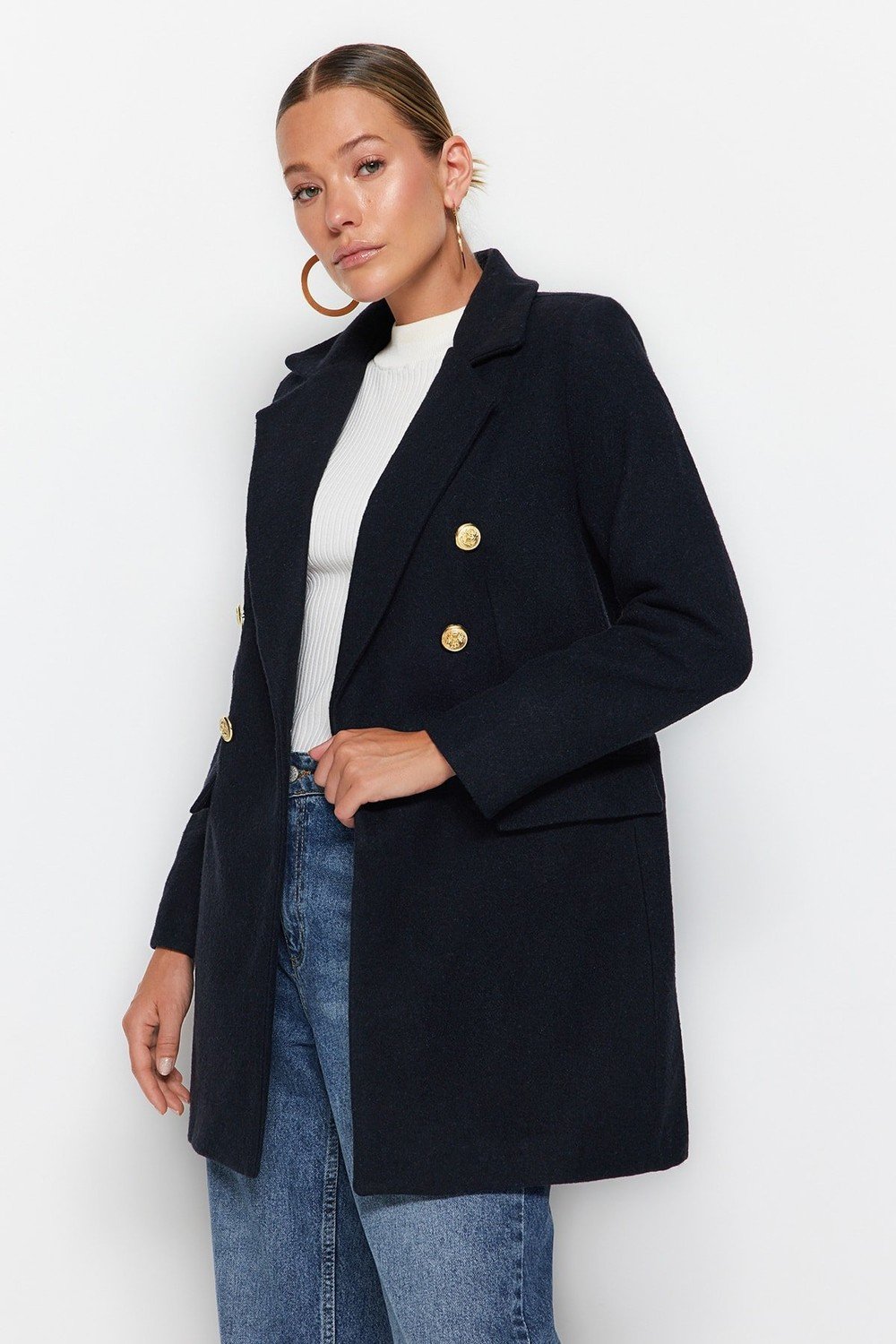 Trendyol Coat - Dark blue - Double-breasted