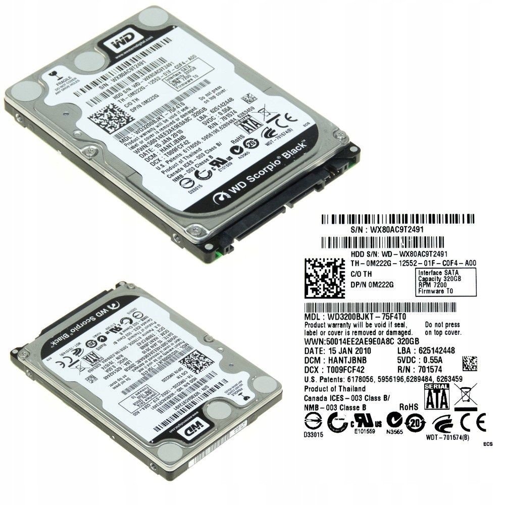 Dell 0M222G 320GB Sata II 7.2k 2.5'' WD3200BJKT