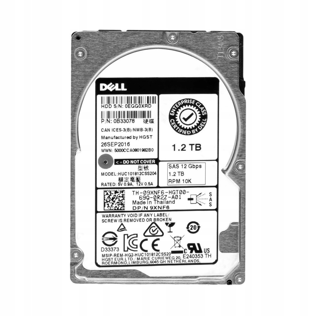 Dell 09XNF6 1,2TB 10K SAS-3 2,5'' HUC101812CSS204