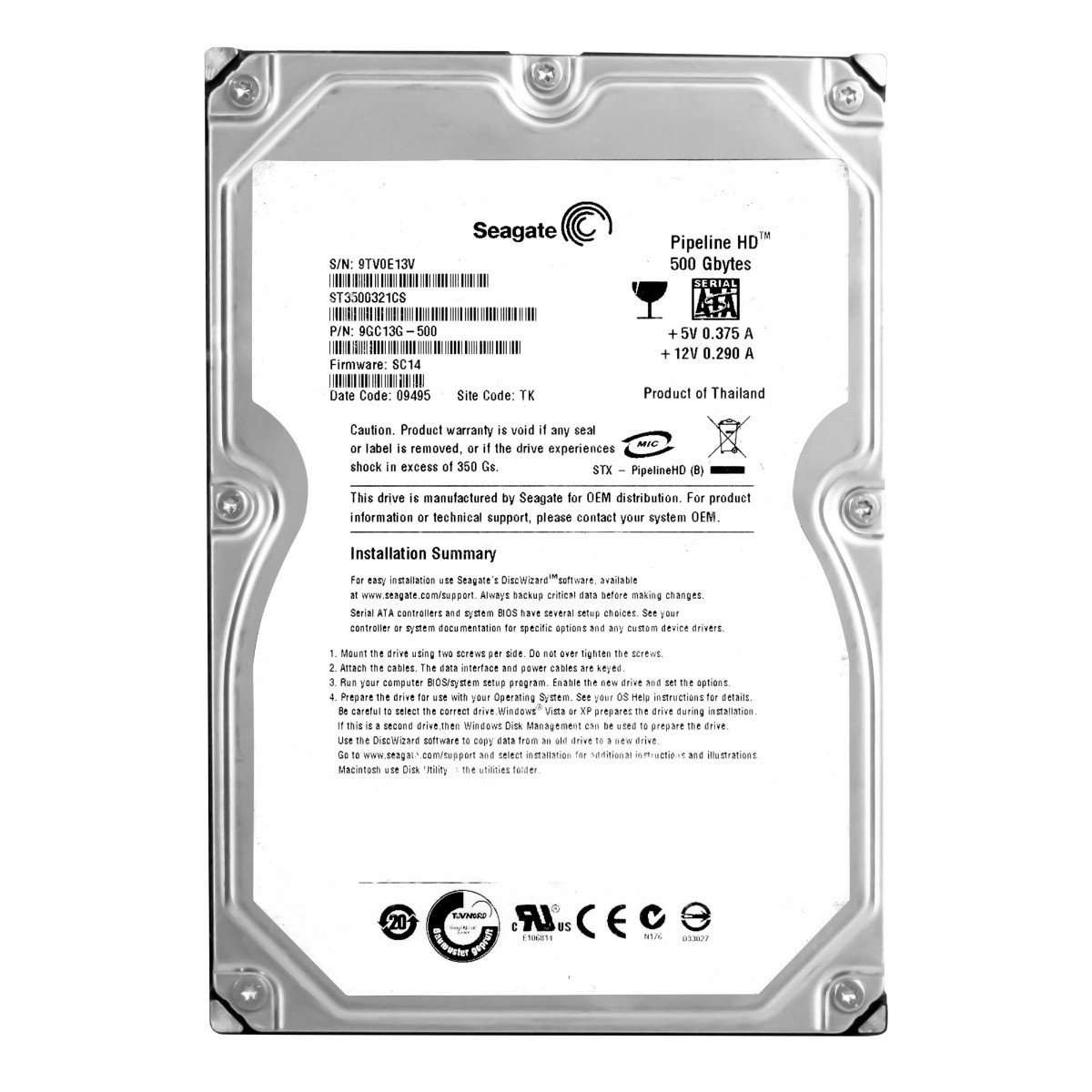 Seagate 500GB 5.9K 8MB Sata II 3.5'' ST3500321CS