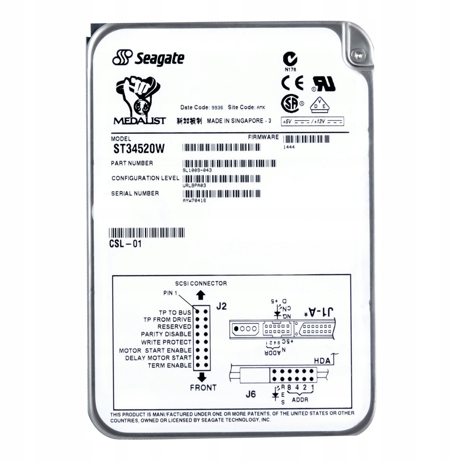 Seagate Medailista 4.5GB 7.2K Scsi 3.5'' ST34520W