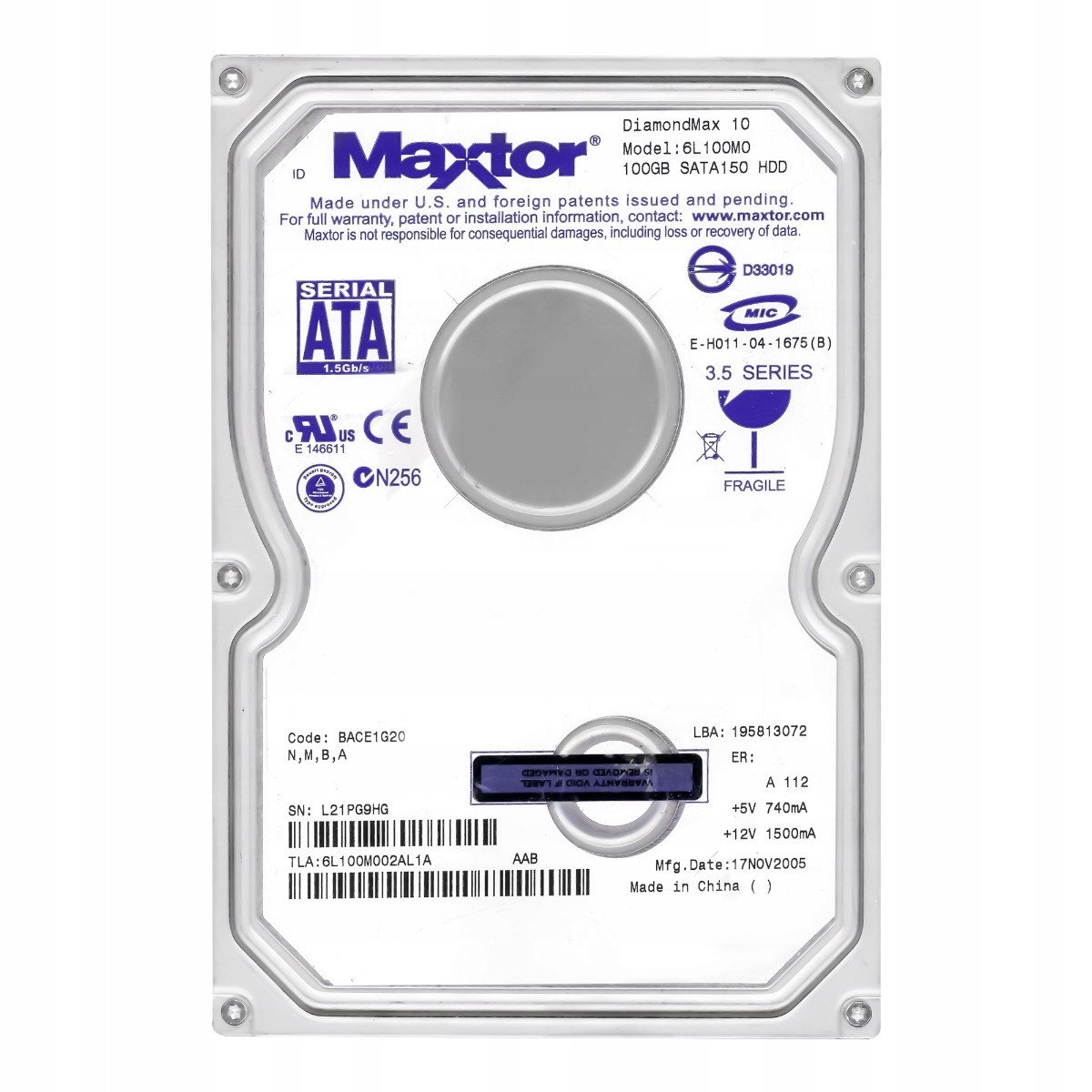 Maxtor DiamondMax 100GB 7.2K 8MB Sata 3.5' 6L100M0