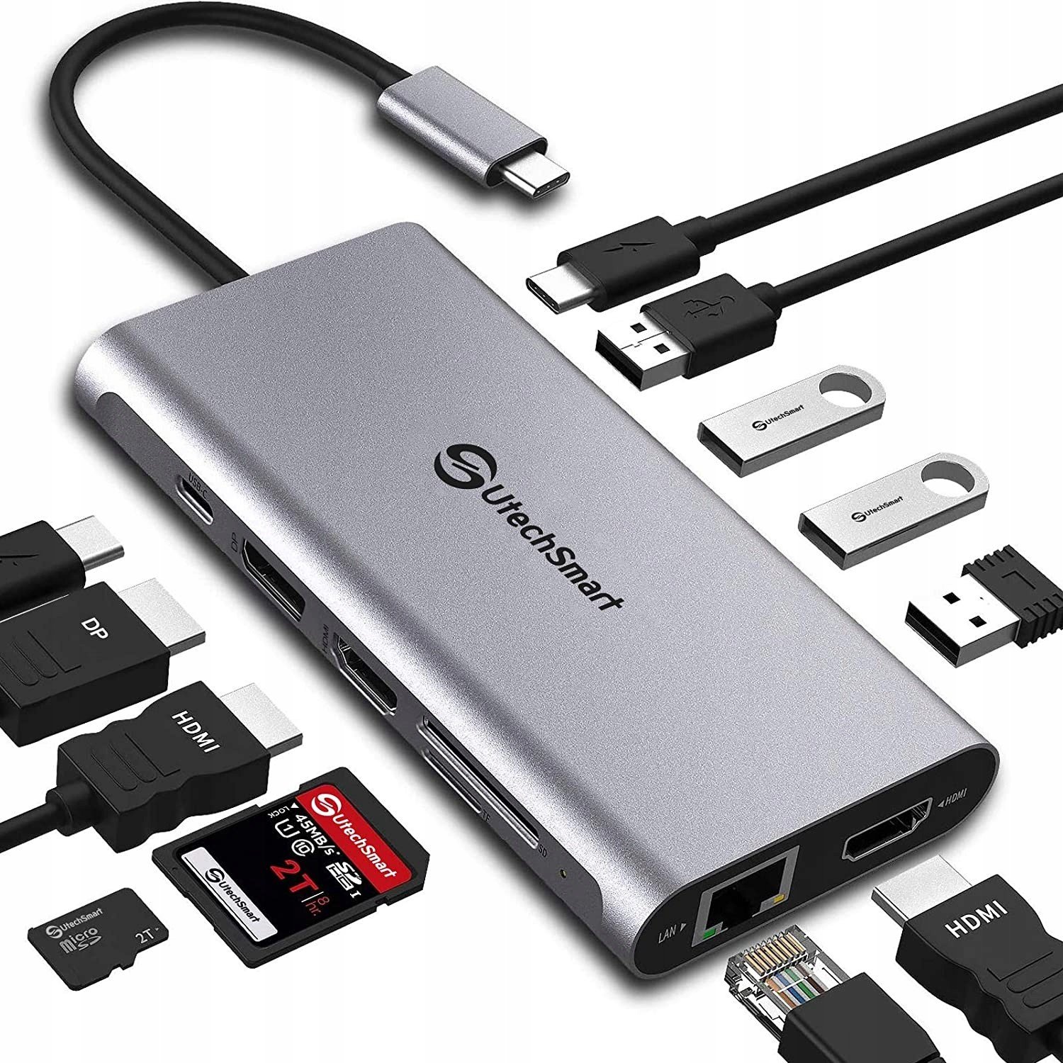 Hub Usb Dokovací stanice 12W1 Usb-c 2xHDMI Sd 4USB