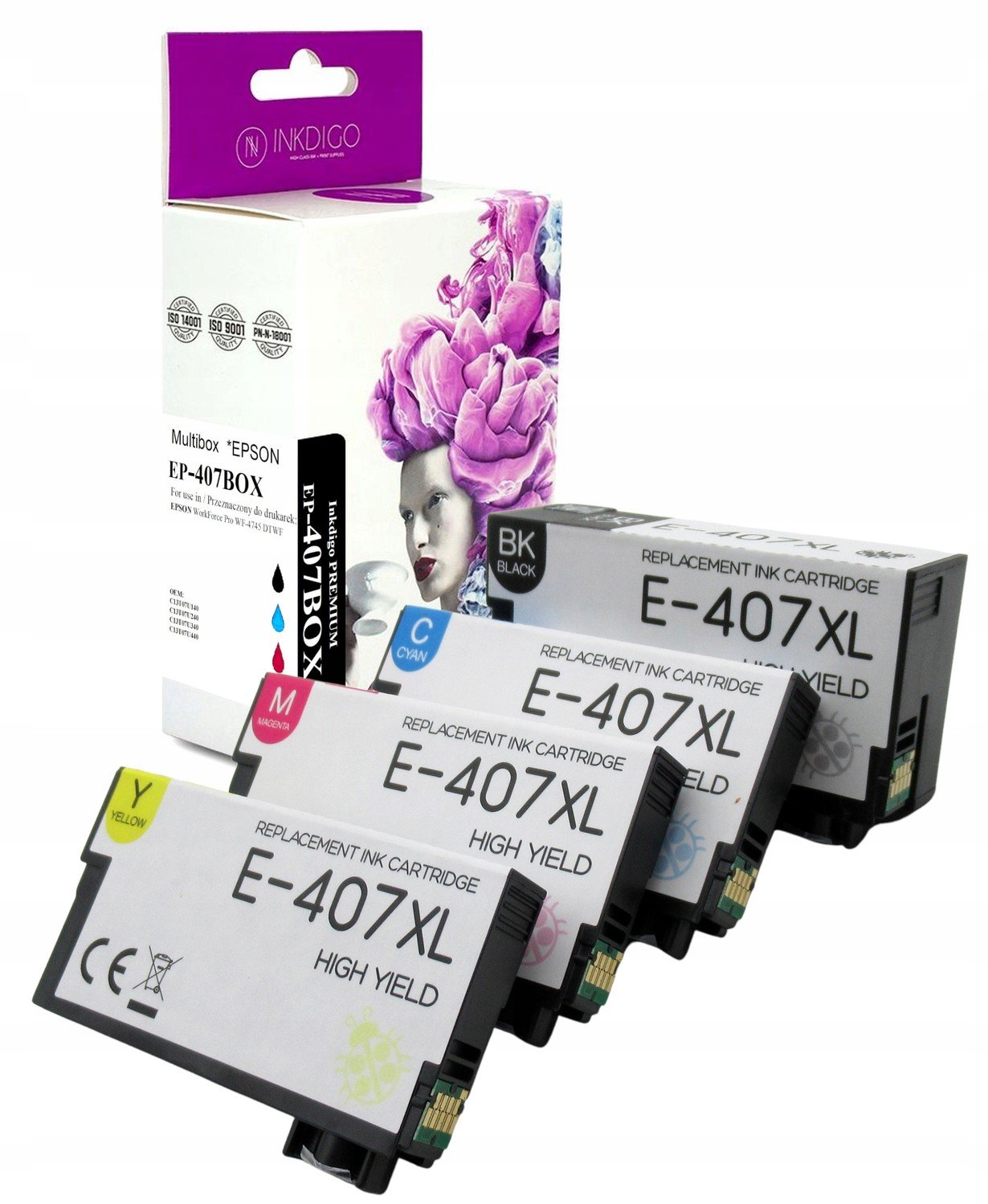 4x inkoust pro Epson WorkForce Pro WF-4745 Dtwf 407 XL