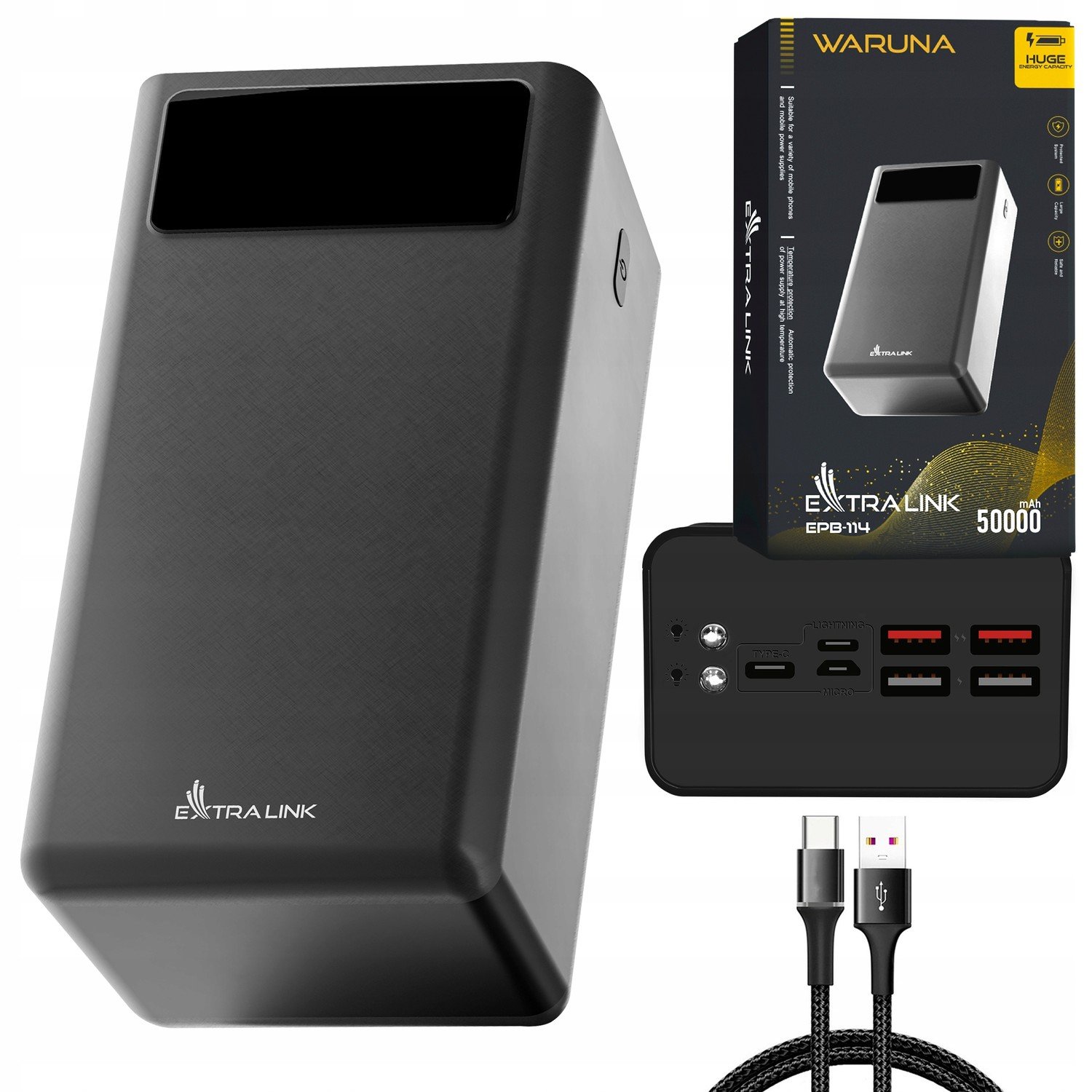 Powerbanka EPB-114 50000 mAh Černý Usb-c Extralink