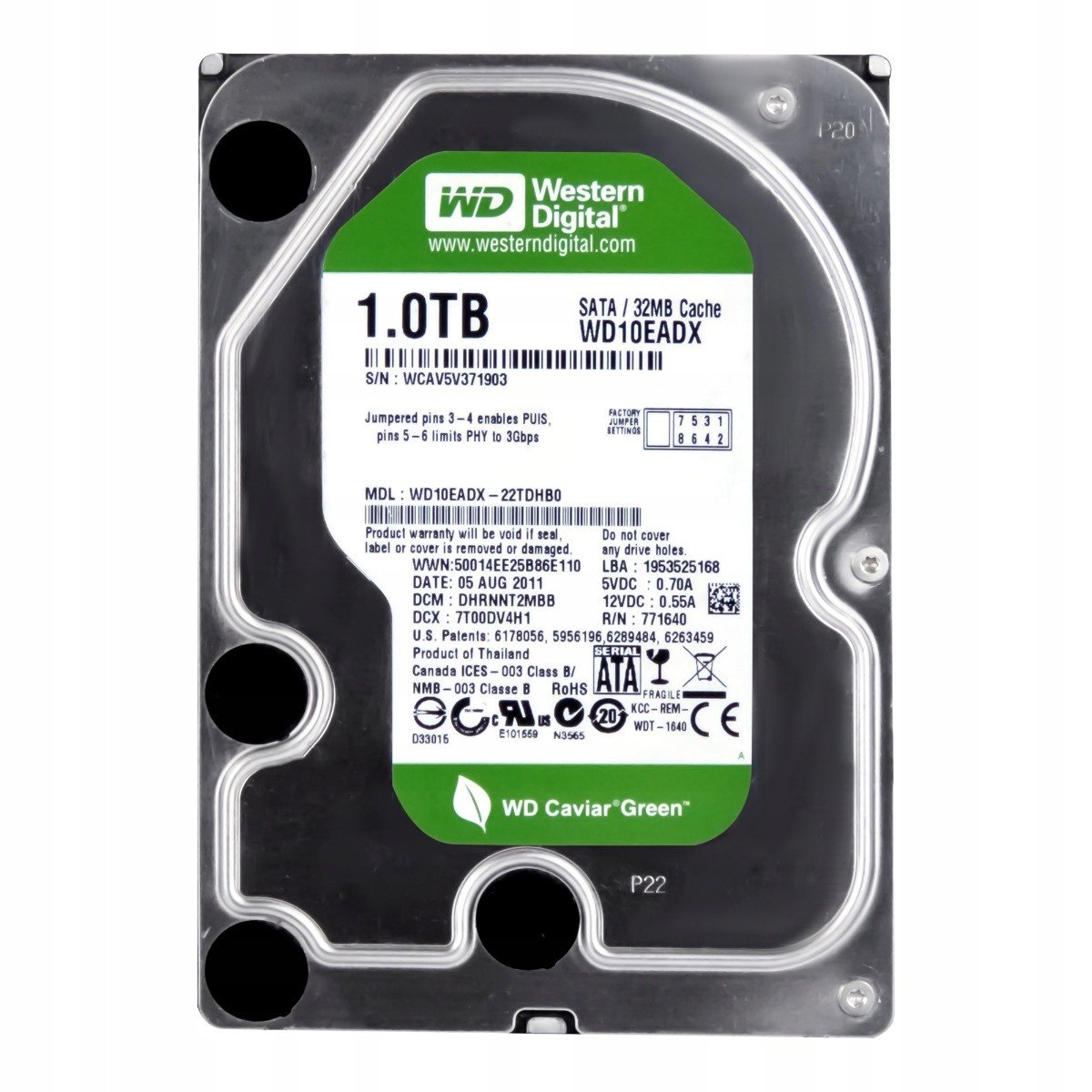 Wd Green 1TB 7.2K 32MB Sata III 3.5'' WD10EADX