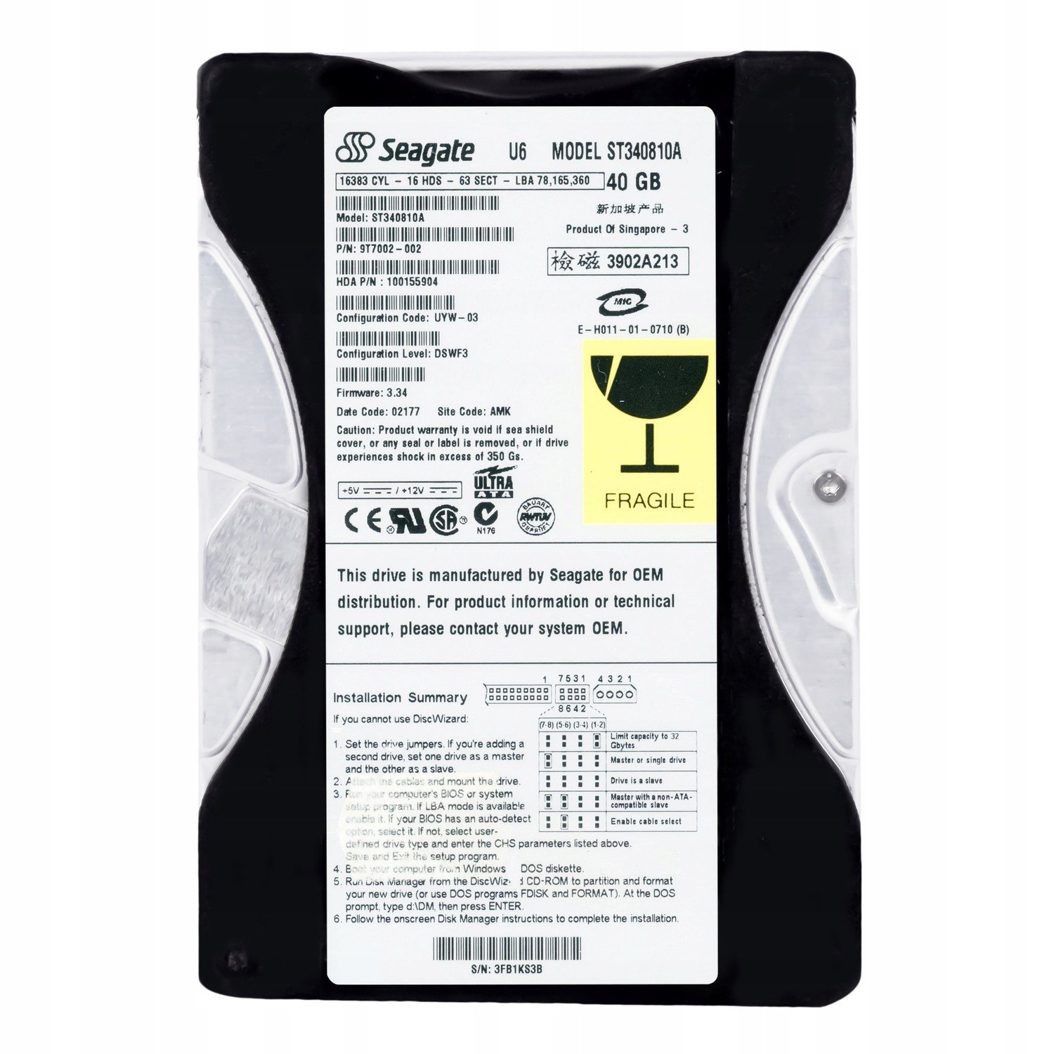 Seagate U6 40GB 5.4K 2MB Ata 3.5'' ST340810A