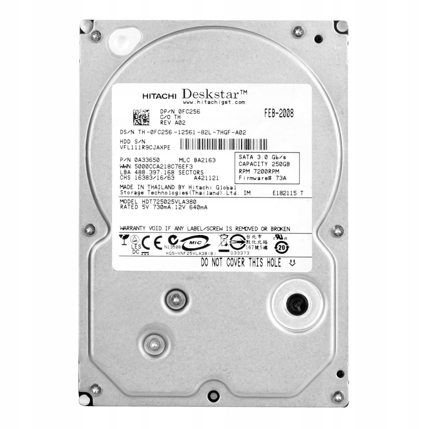 Dell 0FC256 250 Gb 7,2K Sata II HDT725025VLA380