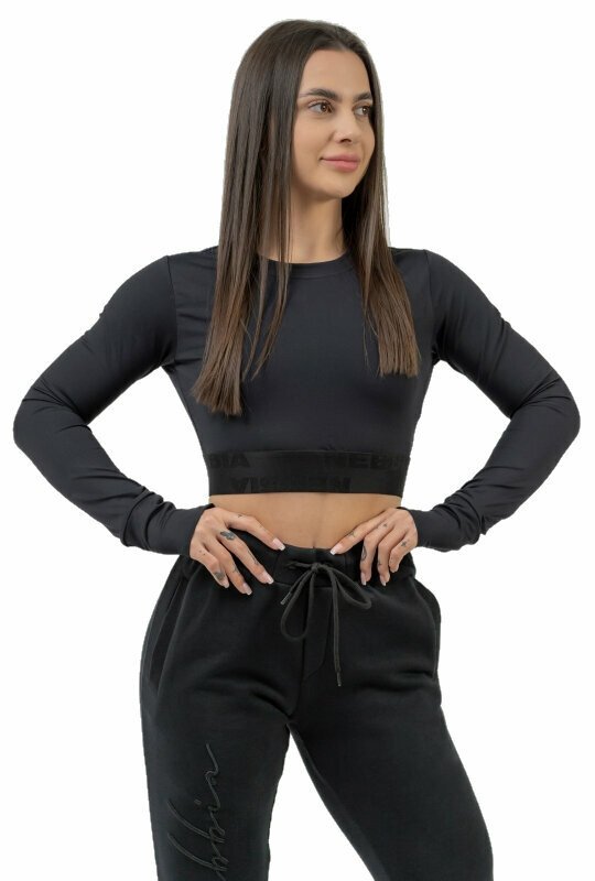 Nebbia Long Sleeve Crop Top INTENSE Perform Black XS