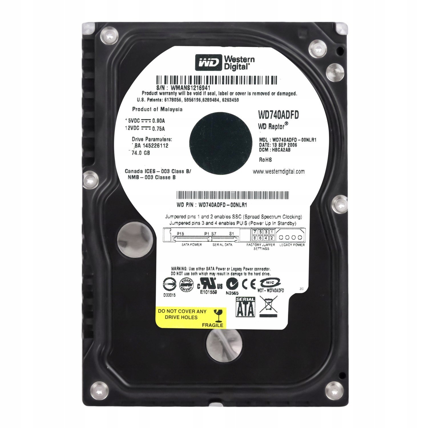 Wd Raptor 74GB 10K 16MB Sata 3.5'' WD740ADFD