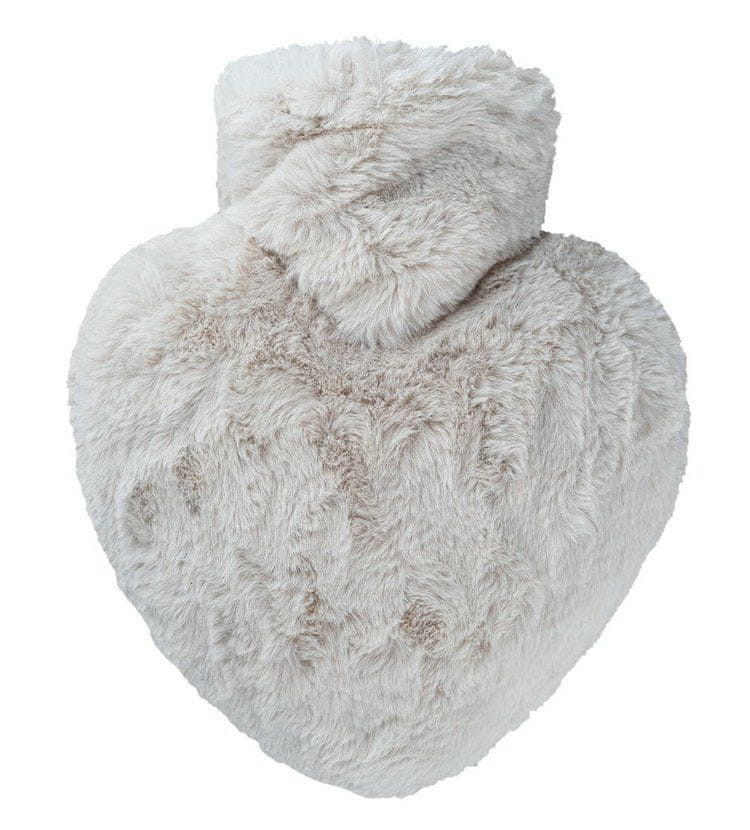 Hugo Frosch Termofor s obalem z umělé kožešiny - srdce, taupe-stříbrná