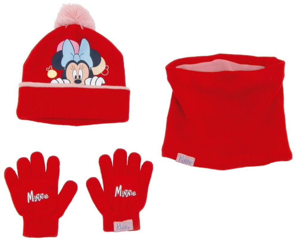 Disney dívčí červený set čepice, rukavic a nákrčníku Minnie Mouse WD14738