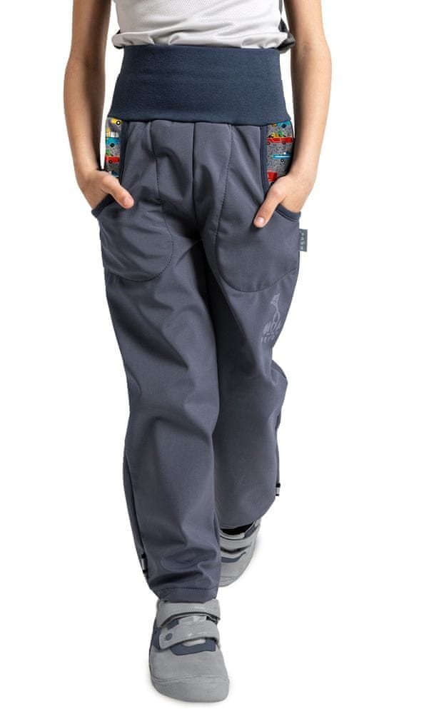 Unuo chlapecké softshellové kalhoty s fleecem - ZOO na výletě šedá 98/104