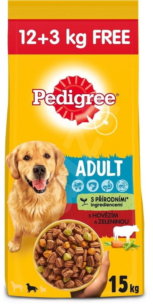 Pedigree granule s hovězím se zeleninou pro dospělé psy 12 kg + 3 kg