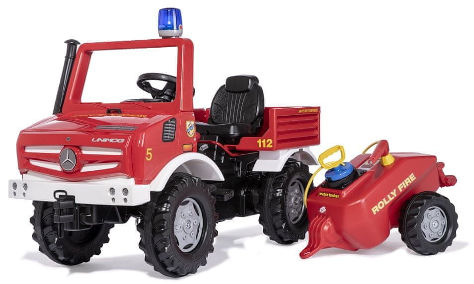 Rolly Toys Šlapací traktor Unimog hasiči s pumpou a stříkačkou