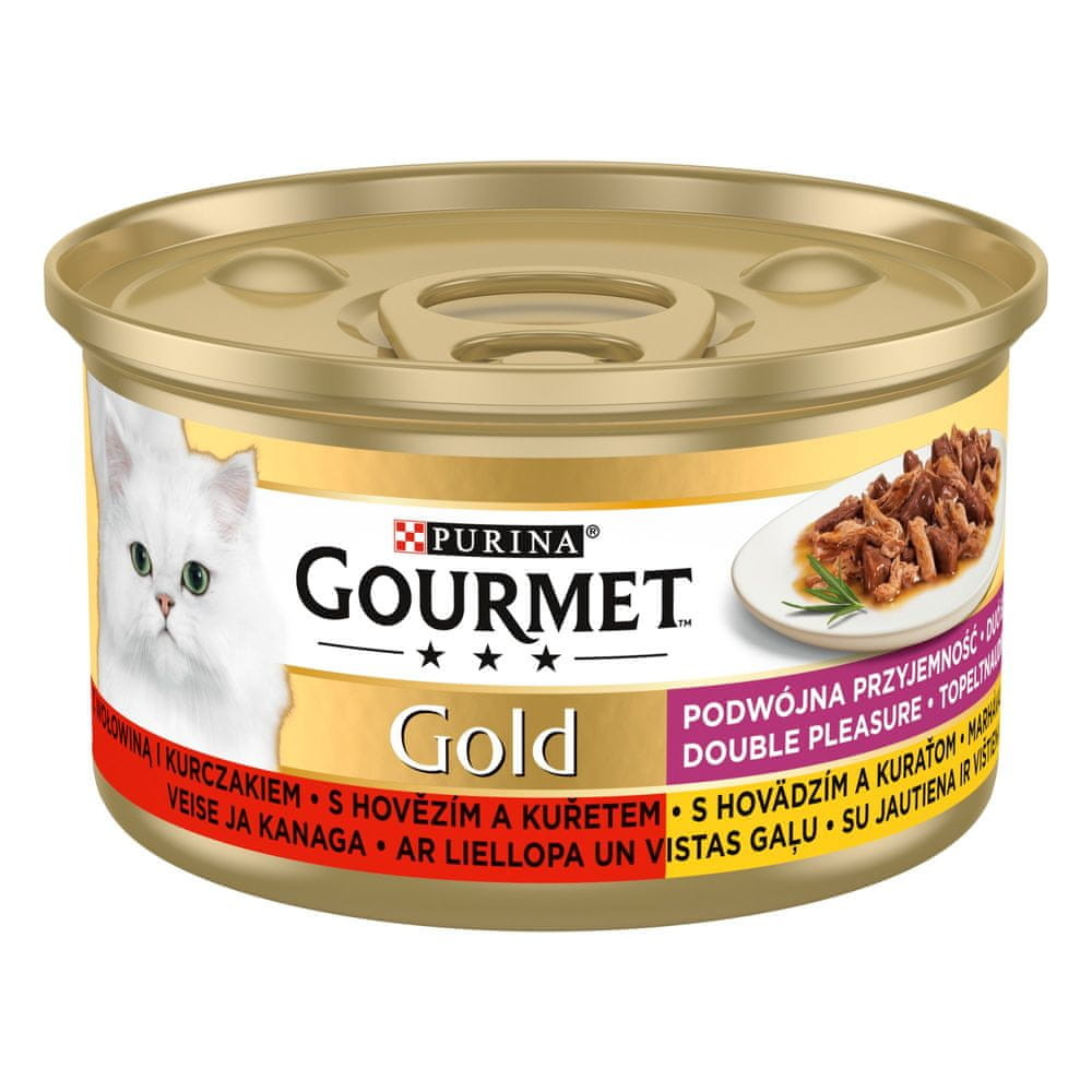 Gourmet GOLD hovězí a kuře, dušené a grilované kousky 12x85 g