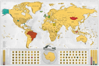 Stírací mapa světa - cz, zlatá Deluxe XXL