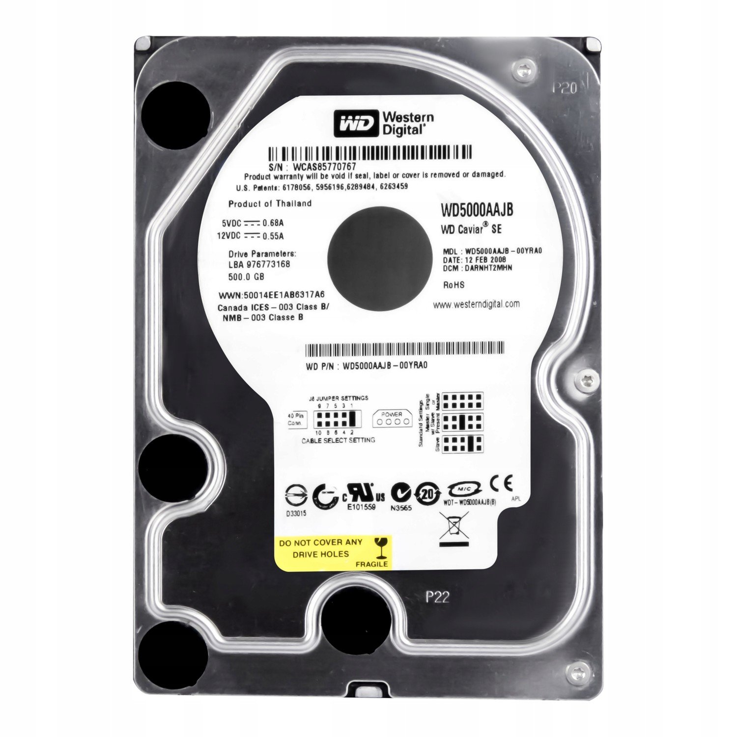 Wd Caviar 500GB 7.2K 8MB Ata 3.5'' WD5000AAJB