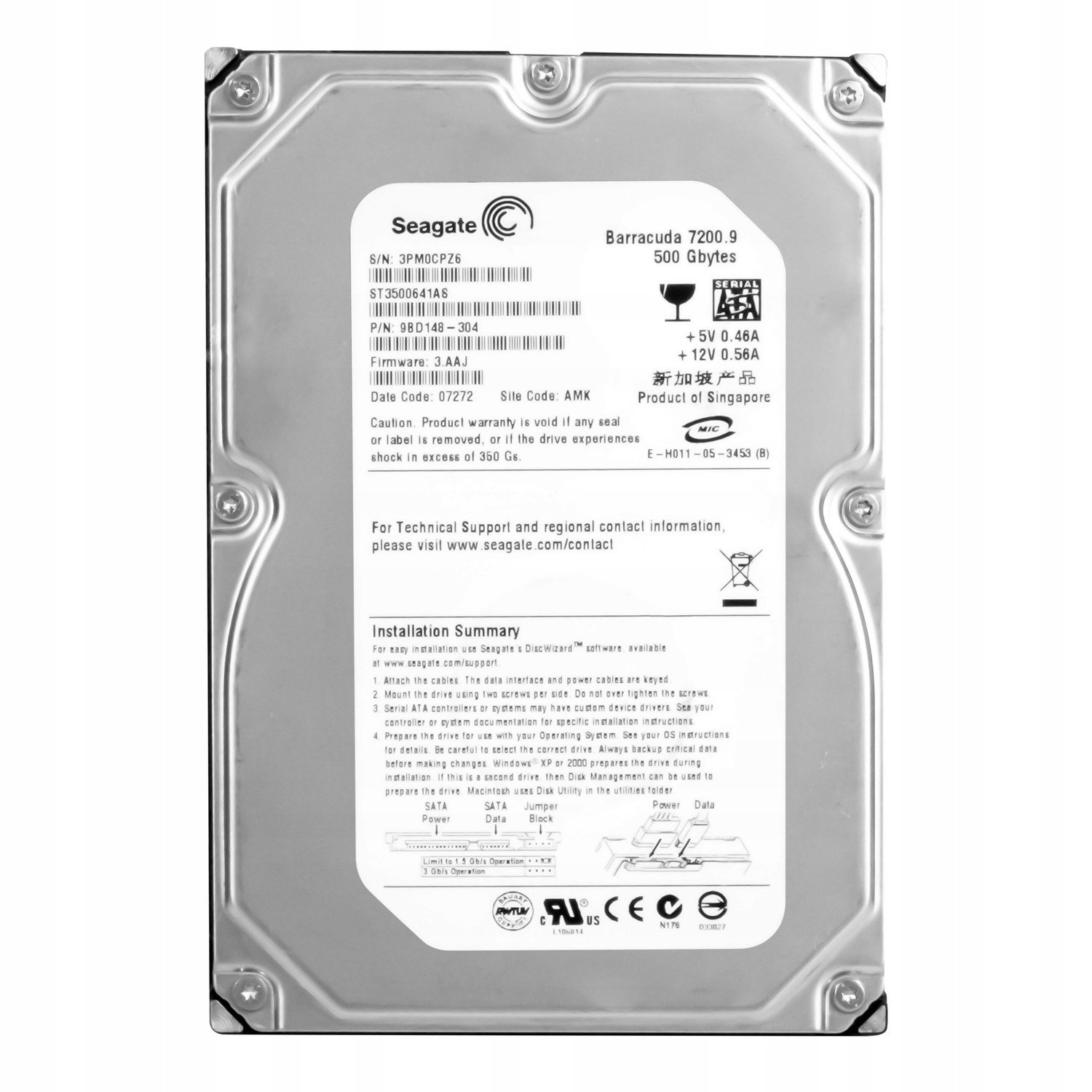 Seagate 500GB 7.2K 16MB Sata II 3.5'' ST3500641AS