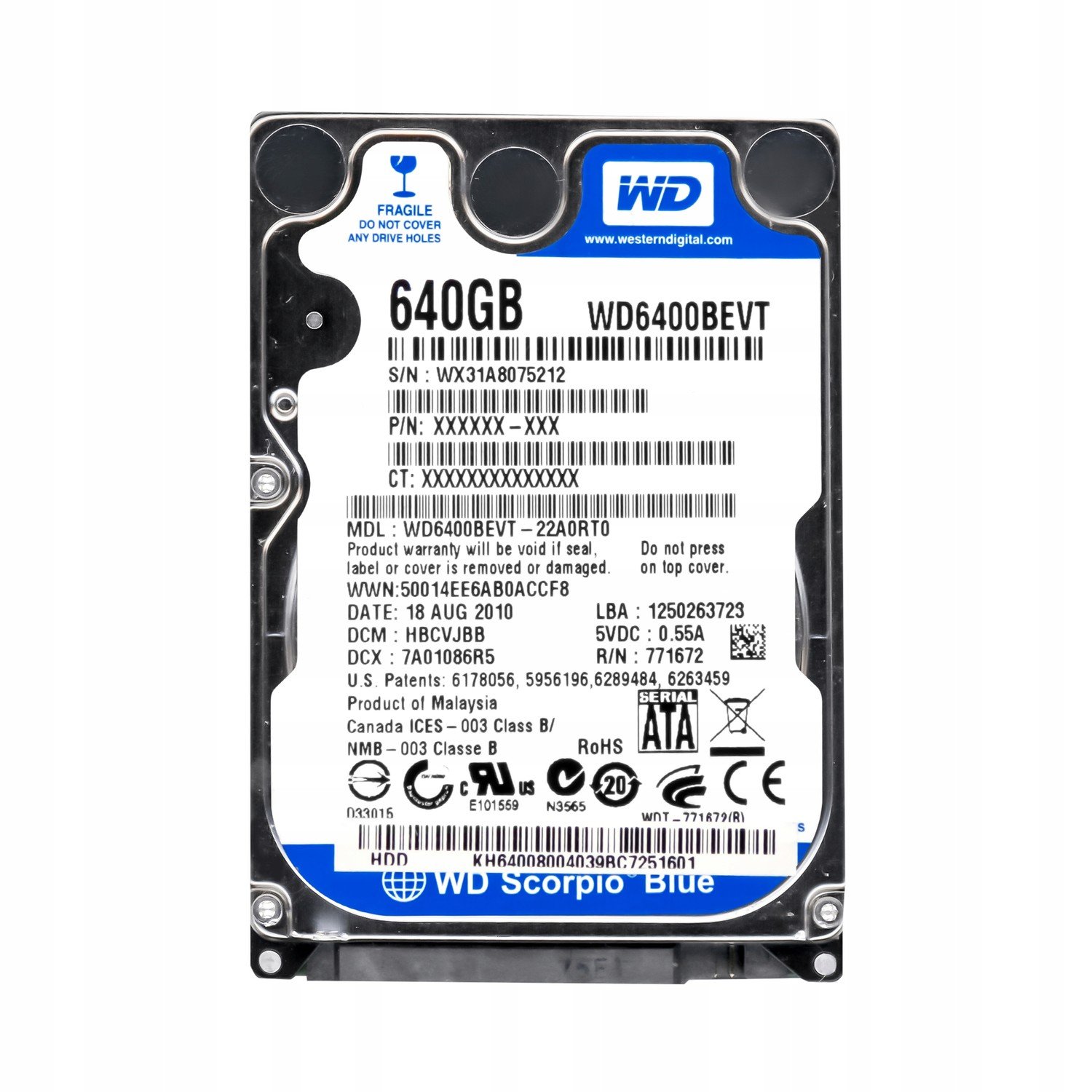 Wd Scorpio Blue 640GB 5.4k Sata II 2.5' WD6400BEVT