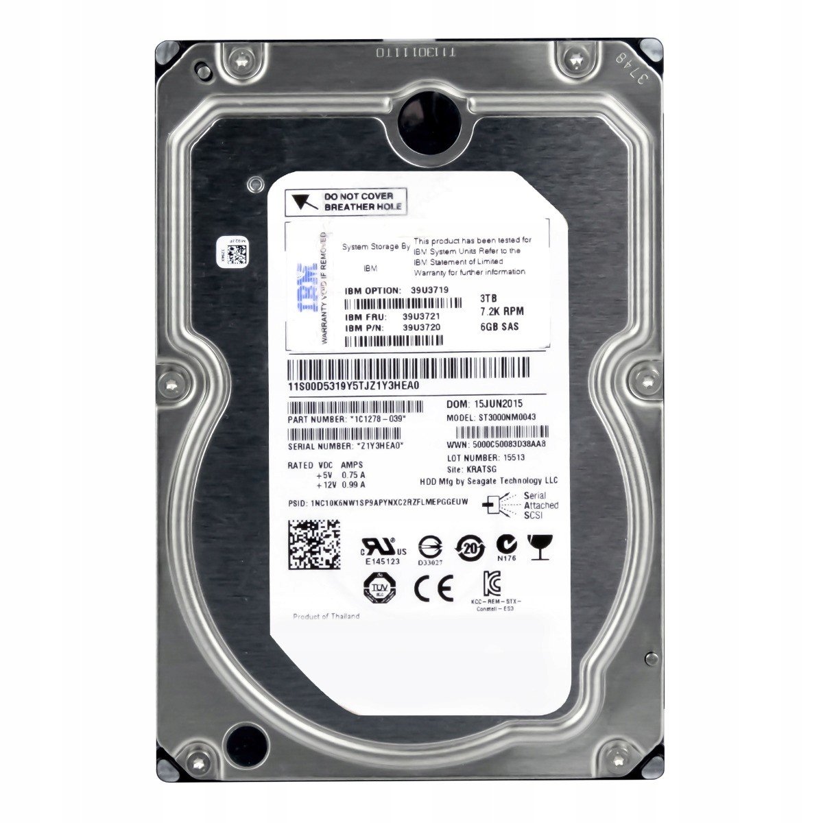 Ibm 39U3721 3TB 7.2K SAS-2 39U3720 ST3000NM0043