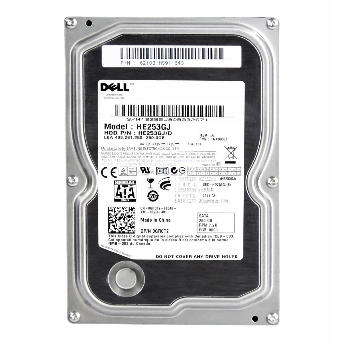 Dell 0GRCT2 250GB 7,2K 16MB Sata II 3,5'' HE253GJ