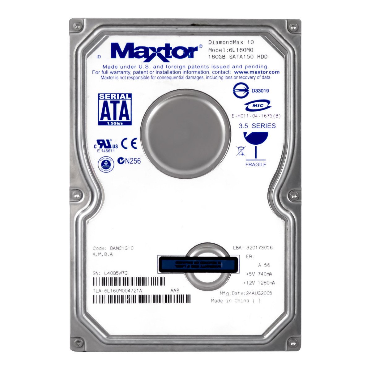 Maxtor DiamondMax 10 160GB 7.2K Sata 3.5'' 6L160M0