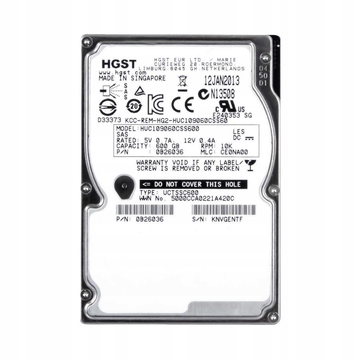 Hgst 600GB 10K 64MB SAS-2 2,5'' HUC109060CSS600