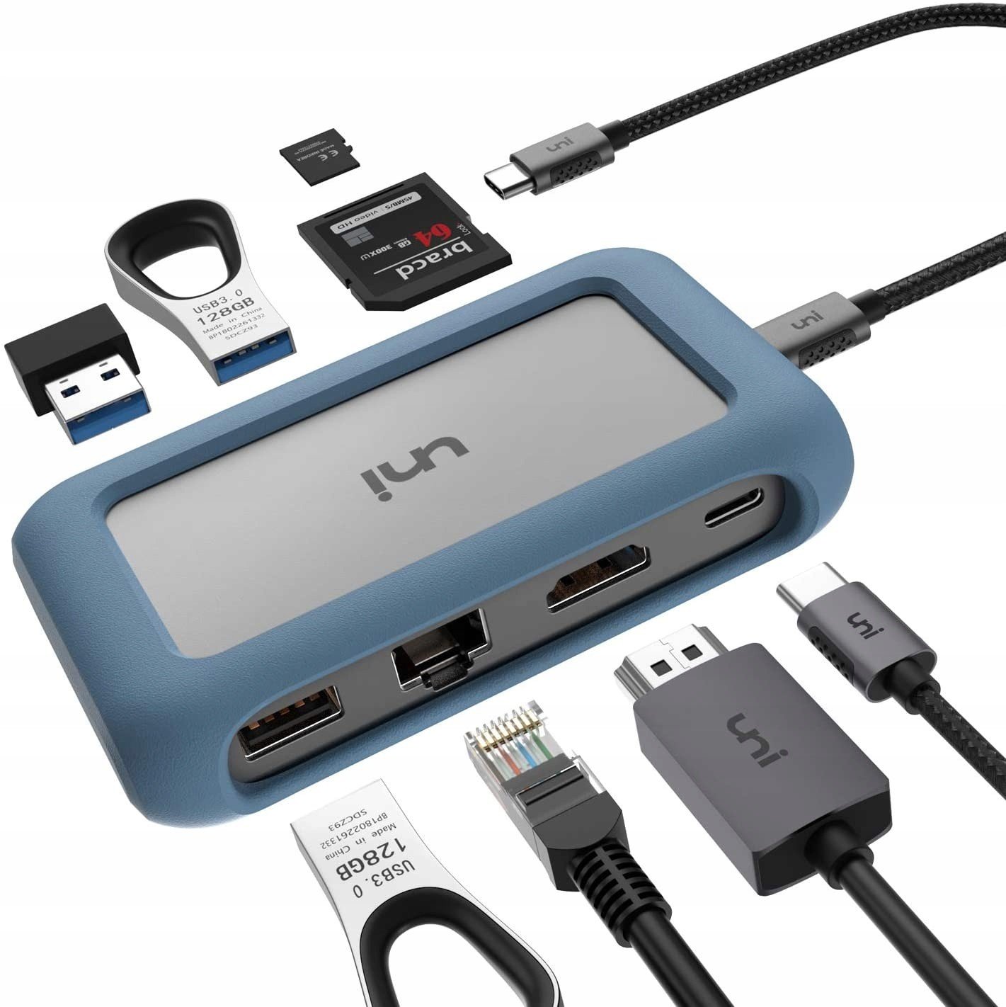 Hub 8w1 4K HDMI1000 Mb/s Pd 100W Ipad Macbook