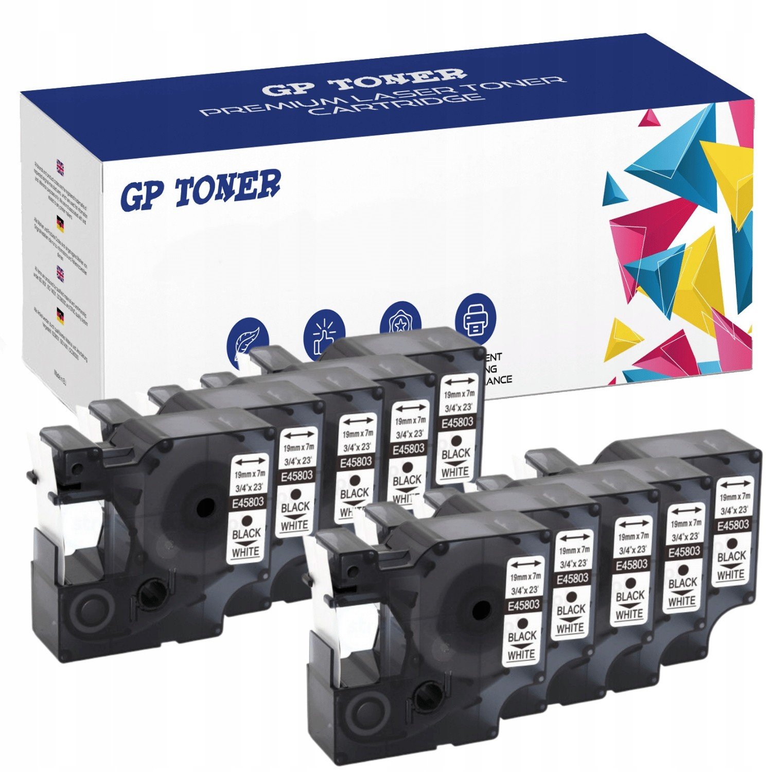 10x Páska pro Dymo D1 45803 7m 19mm Bílá Černá