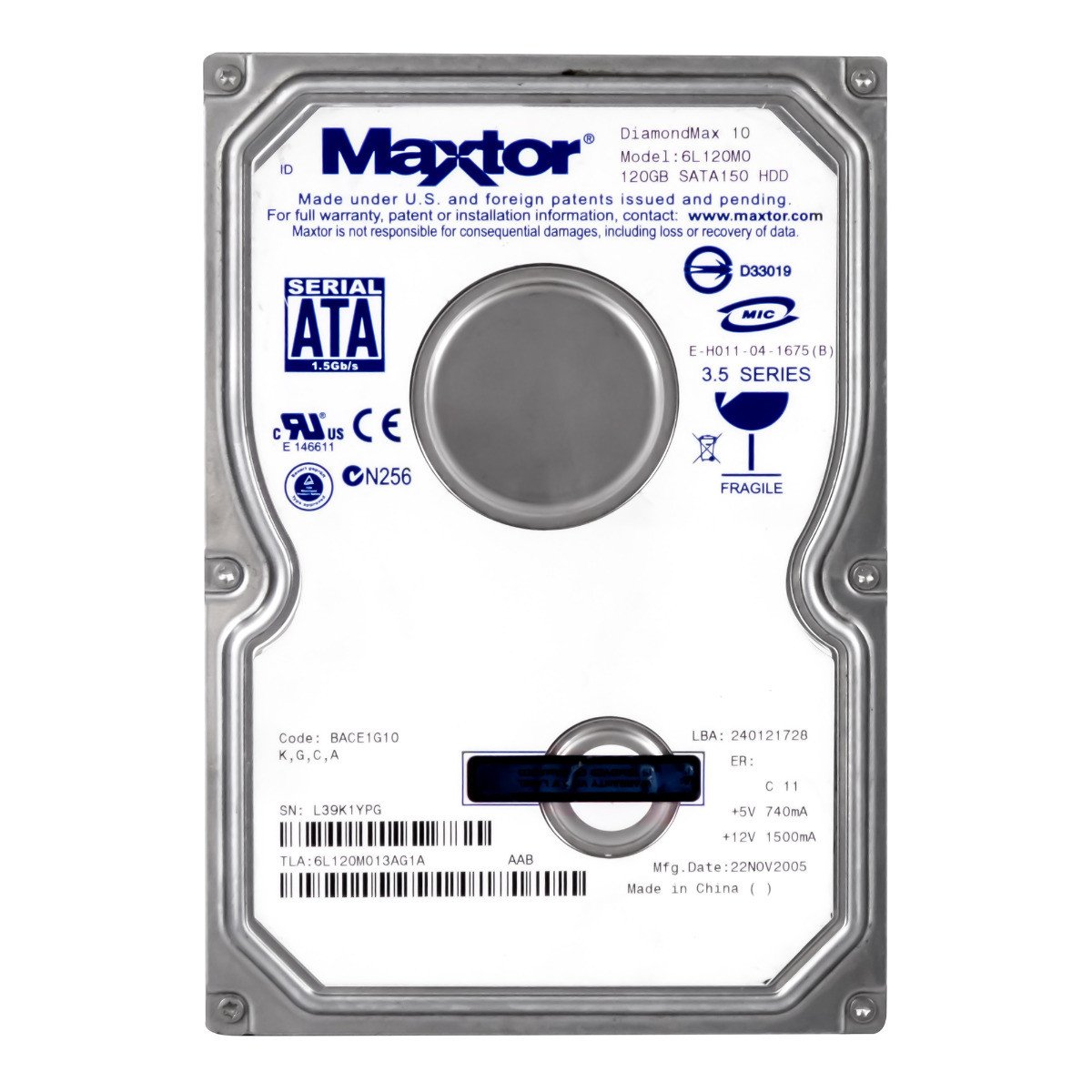 Maxtor DiamondMax 10 120GB 7.2K Sata 3.5'' 6L120M0