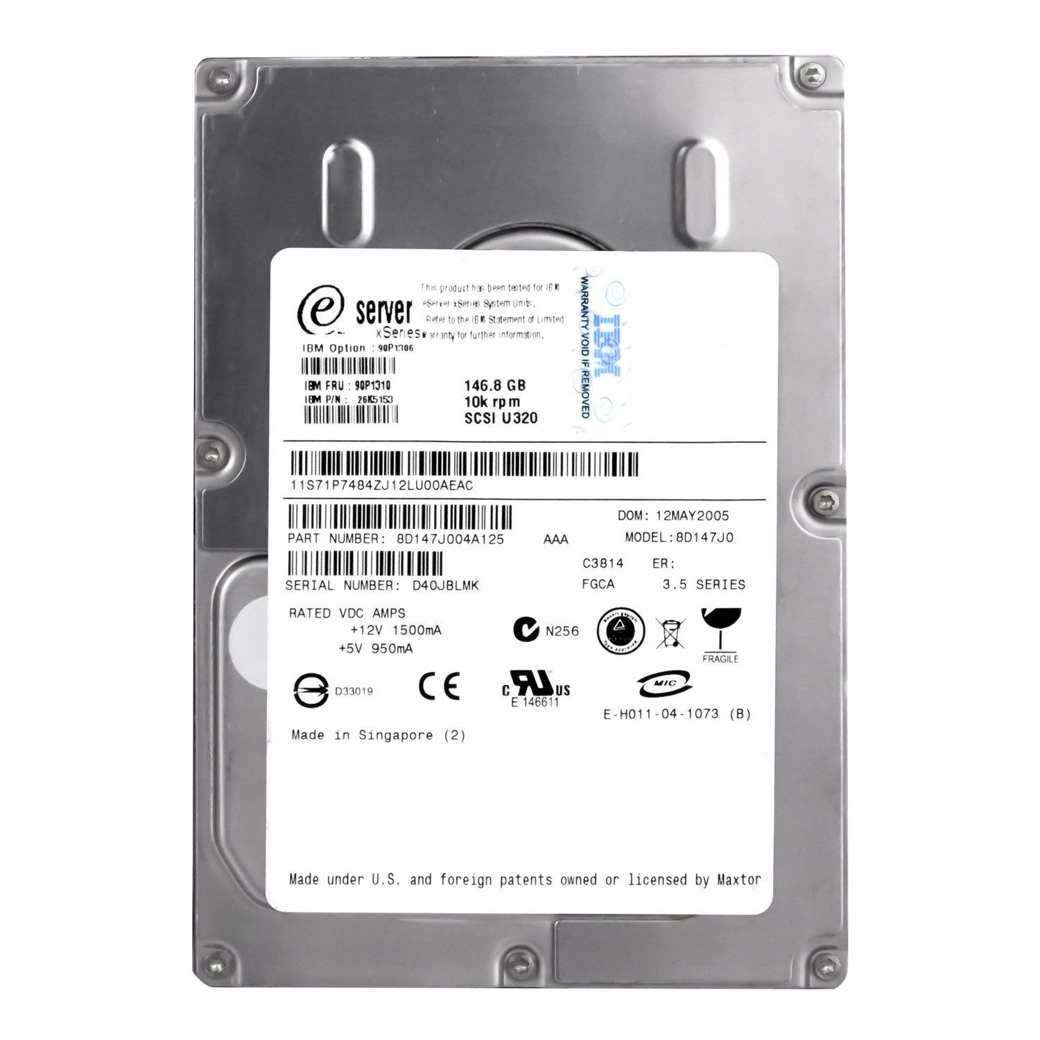 Ibm 90P1310 26K5153 147GB 10K Scsi 3,5'' 8J147J0