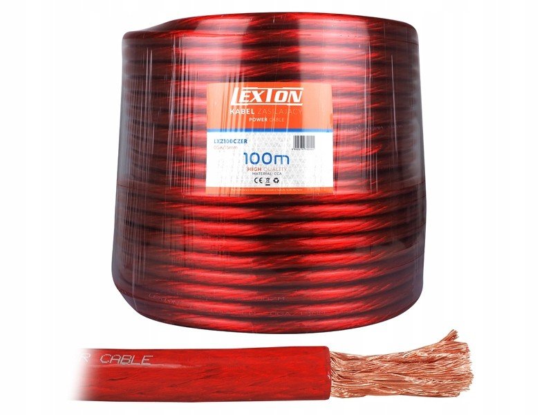 Napájecí kabel Lexton 0GA/15mm, Cca, červený.