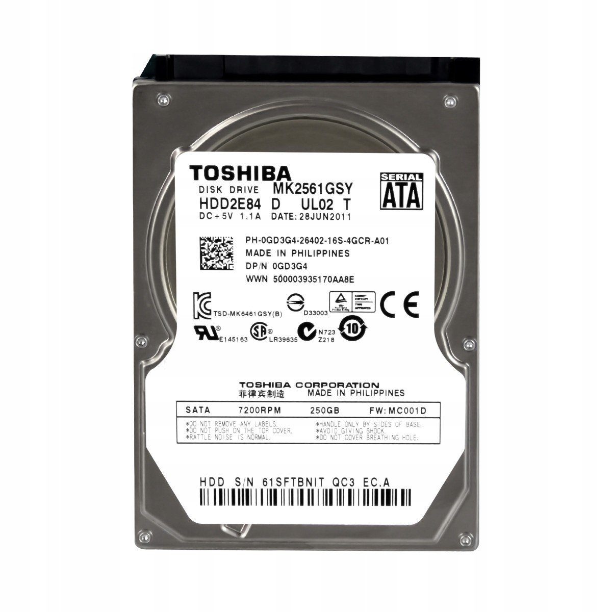 Toshiba 250GB 7.2K 16MB Sata II 2.5'' MK2561GSY