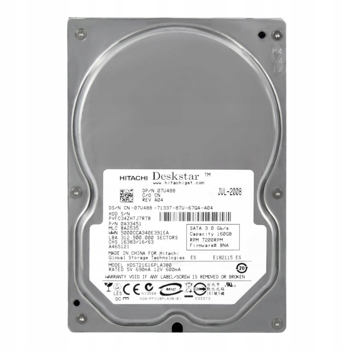 Dell 07U488 160GB 7.2K Sata II 3.5 HDS721616PLA380