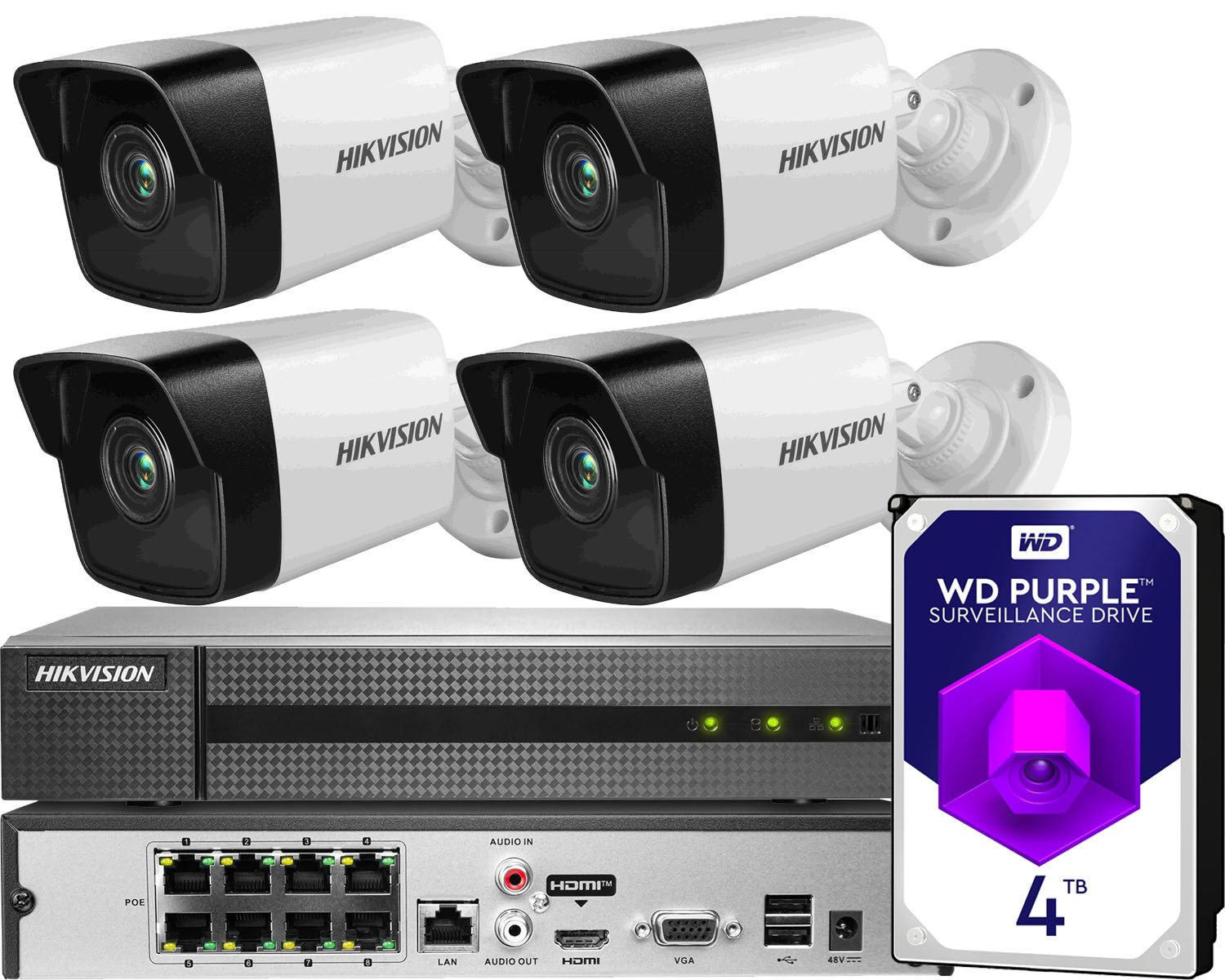 Ip monitorovací sada Hikvision 4x 4TB PoE kamera