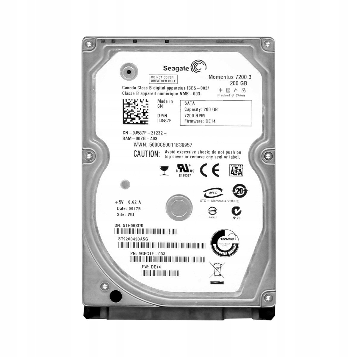 Seagate 200GB 7.2k 16MB Sata II 2.5'' ST9200423ASG